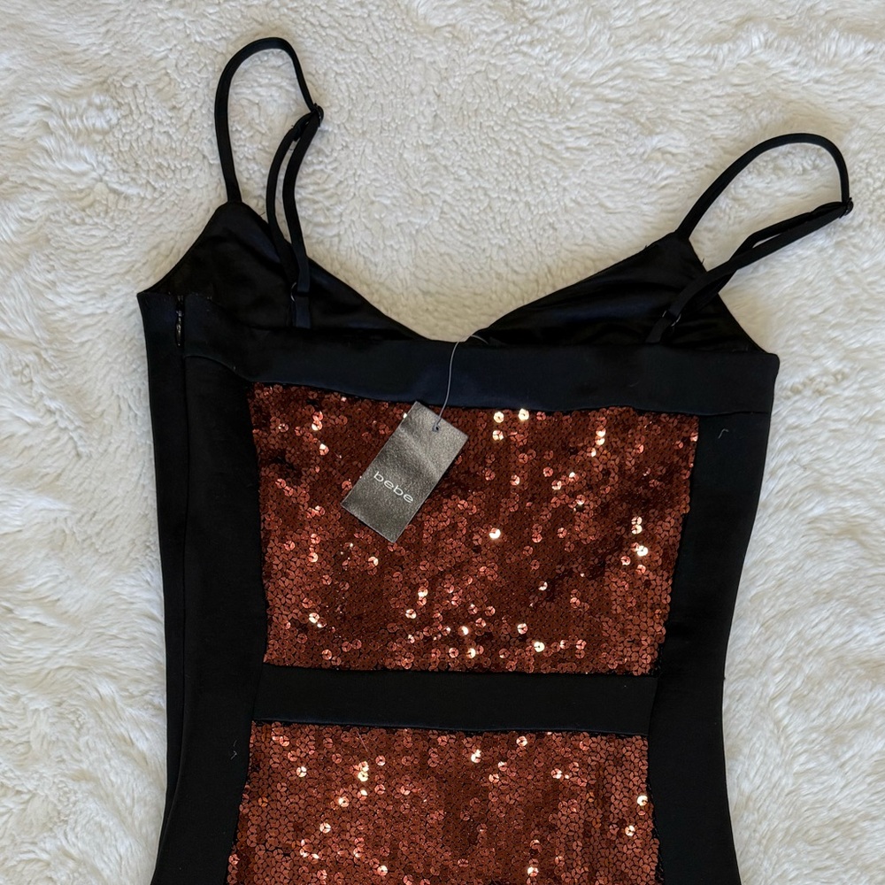 BEBE Sequin Bronze and Black Mini Dress - Picture 6 of 7
